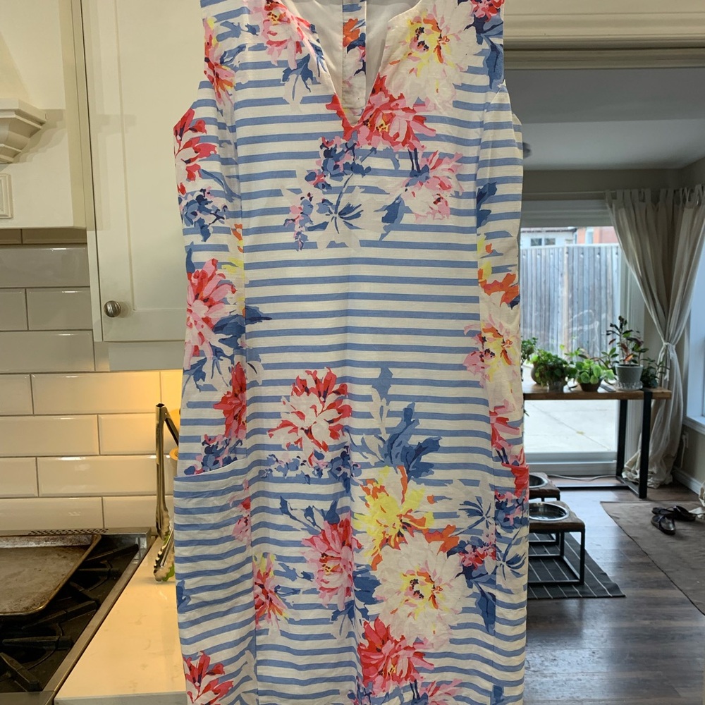 Joules Blue and White Striped Floral Midi Dress